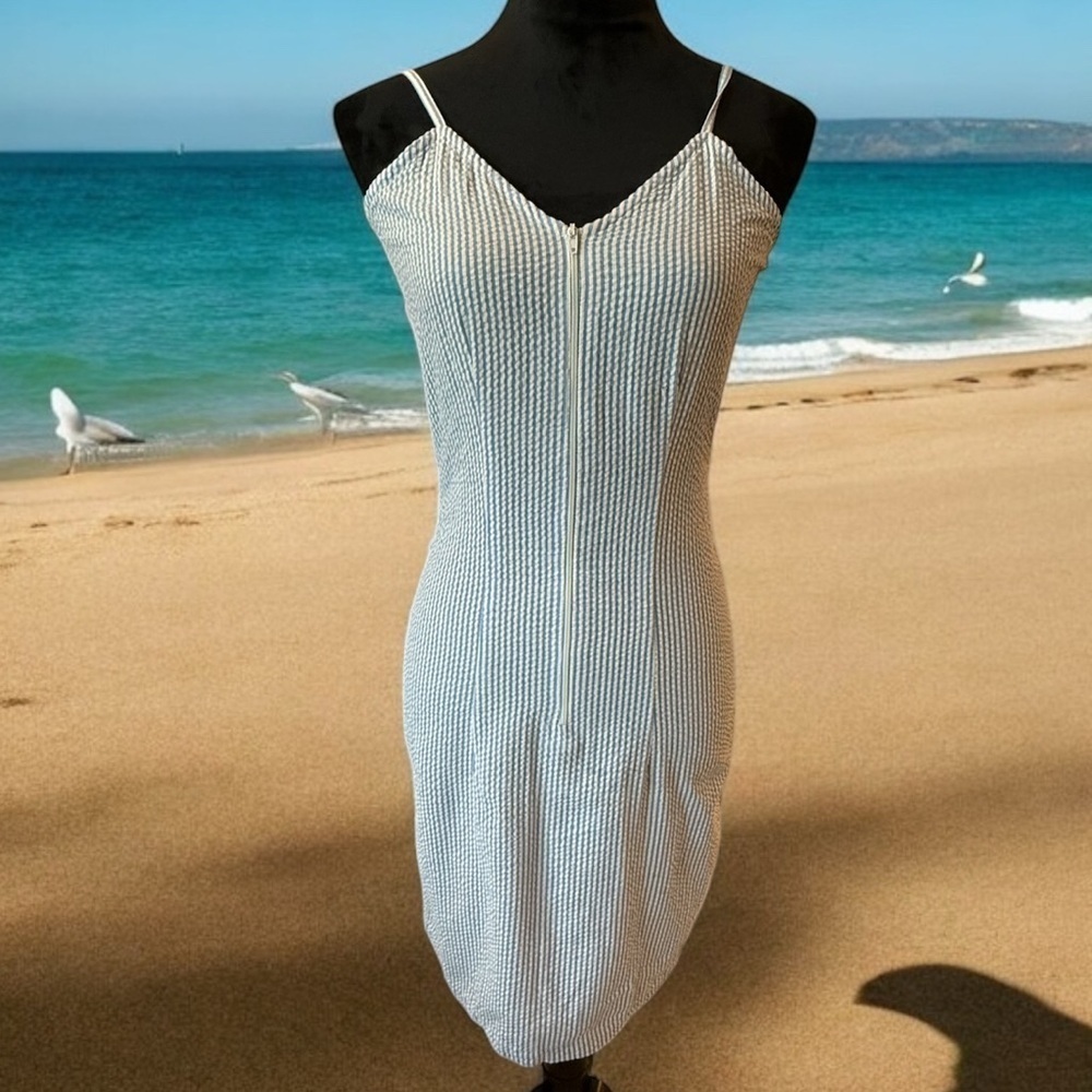 Newport News Chic Seersucker Striped Spaghetti‎ Strap Dress xs